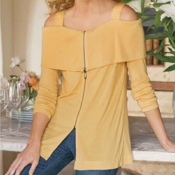 Soft Surroundings Tops - Soft Surroundings Yellow Cold Shoulder Zipper Top